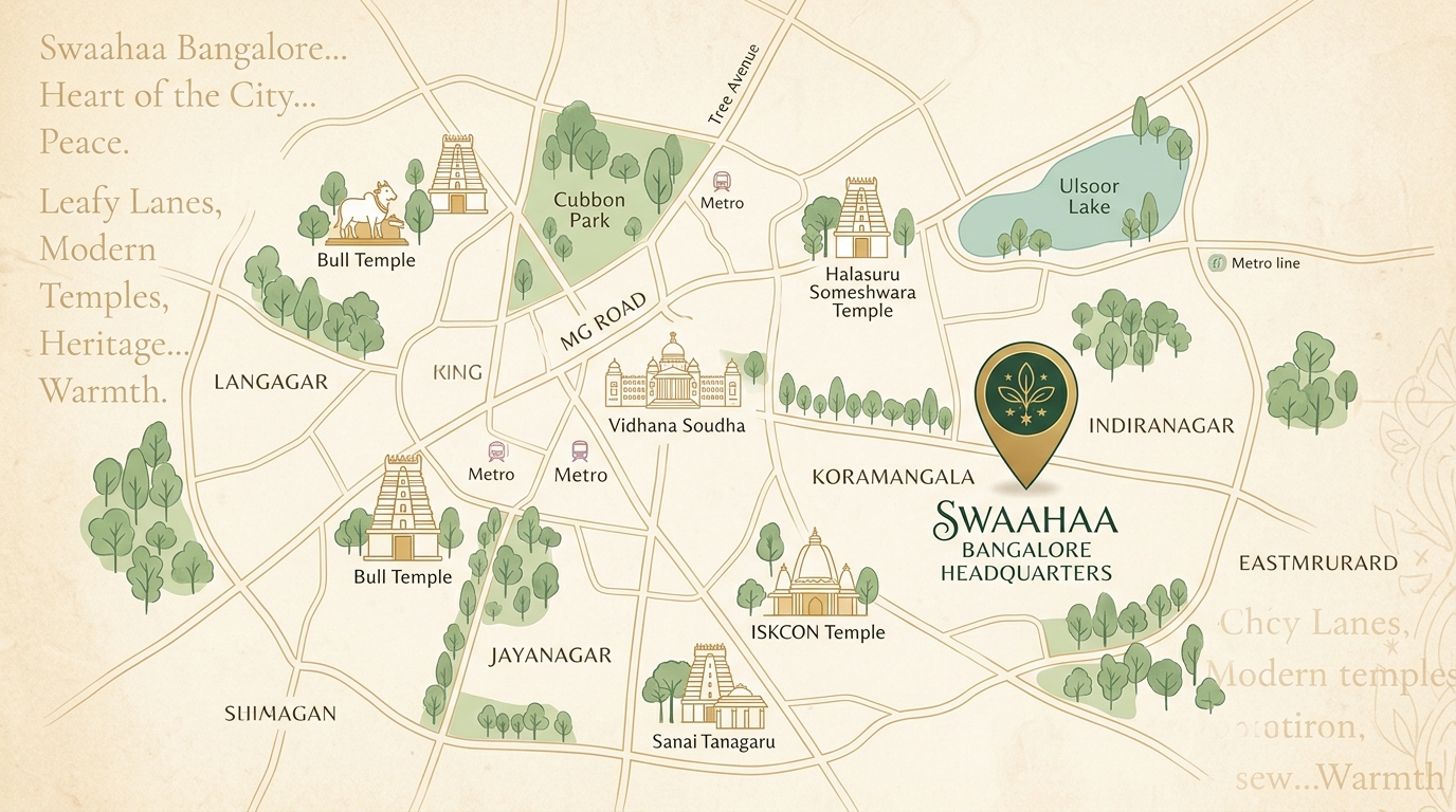 Stylized map illustration of Swaahaa Headquarters Bangalore